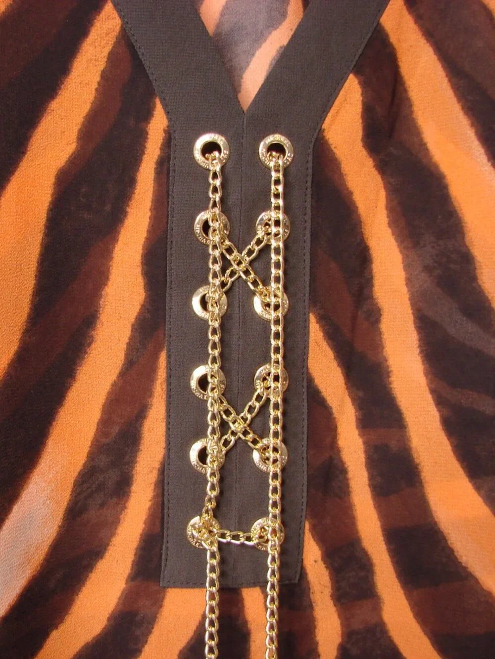 Michael Michael Kors Blouse Tiger Animal Print Sheer Poncho Gold Small Medium - Picture 8 of 13